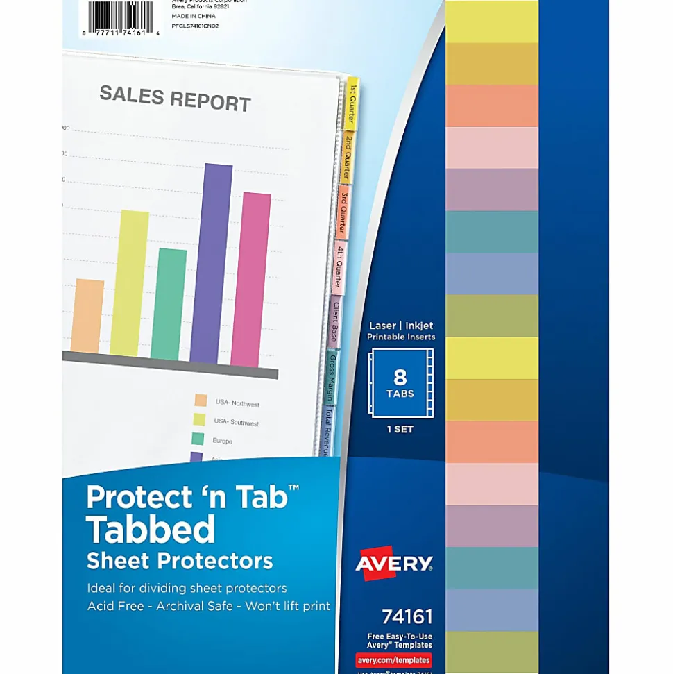 Avery® Protect 'n Tab™ Tabbed Sheet Protector Dividers, 8-1/2" x 11", Clear, 8/Pack
