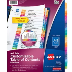 Avery® Ready Index® A-Z Tab With Customizable Table of Contents Binder Dividers, 8-1/2