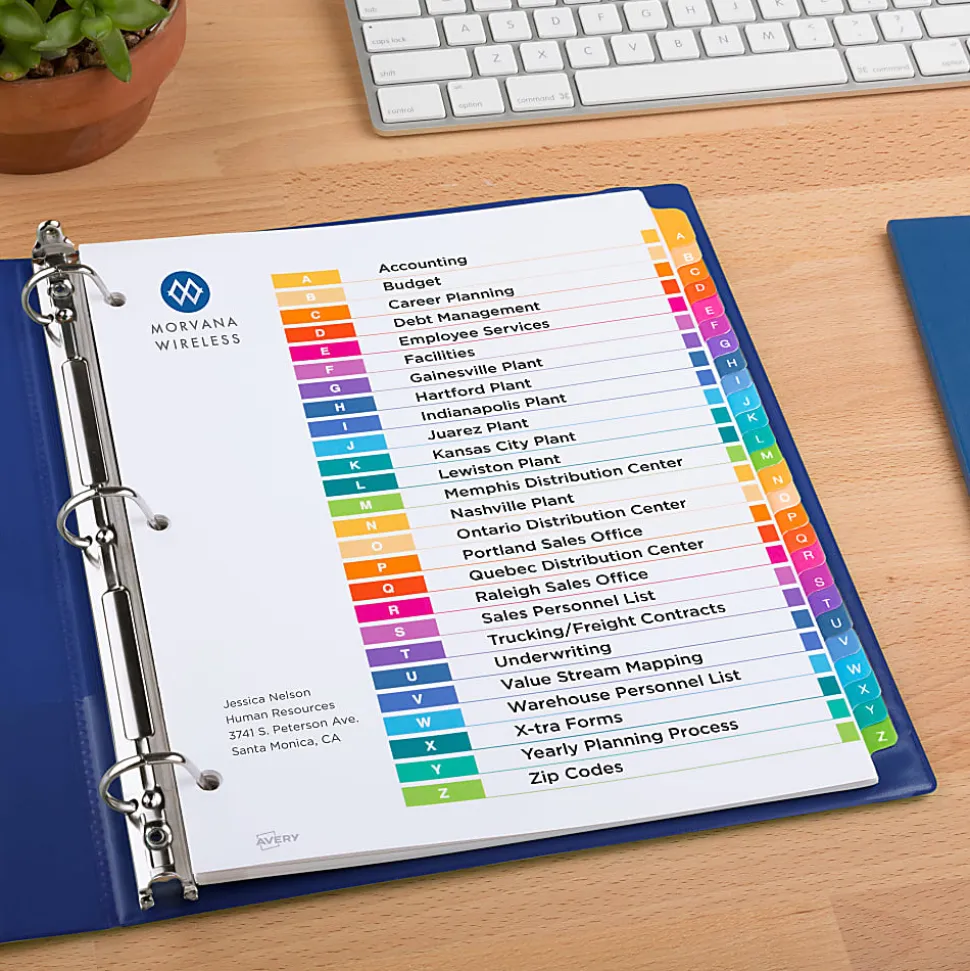 Avery® Ready Index® A-Z Tab With Customizable Table of Contents Binder Dividers, 8-1/2" x 11", 26 Tab, Multicolor, 1 Set