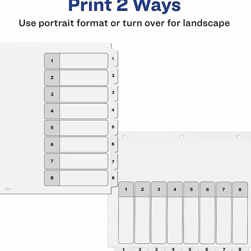 Avery® Ready Index Binder Dividers, 8-1/2" x 11, White, 8 Dividers Per Set, Pack Of 6 Sets