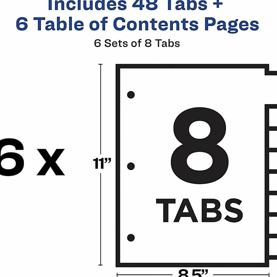 Avery® Ready Index Binder Dividers, 8-1/2" x 11, White, 8 Dividers Per Set, Pack Of 6 Sets