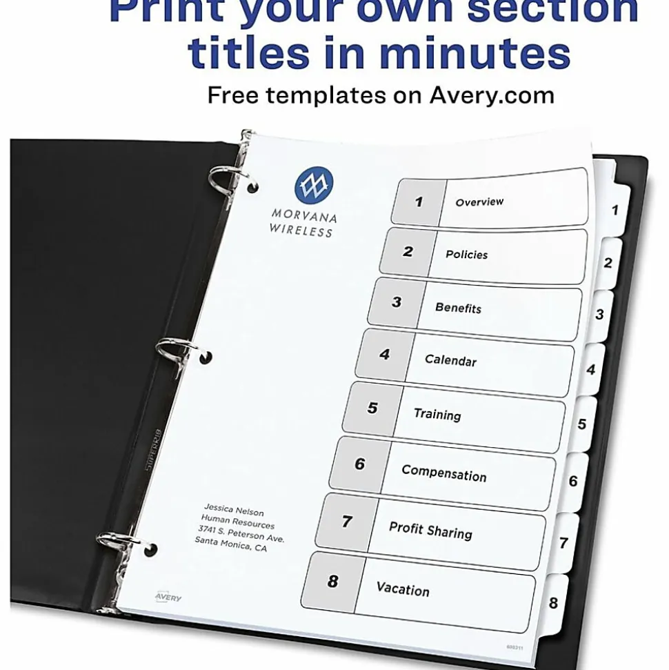 Avery® Ready Index Binder Dividers, 8-1/2" x 11, White, 8 Dividers Per Set, Pack Of 6 Sets