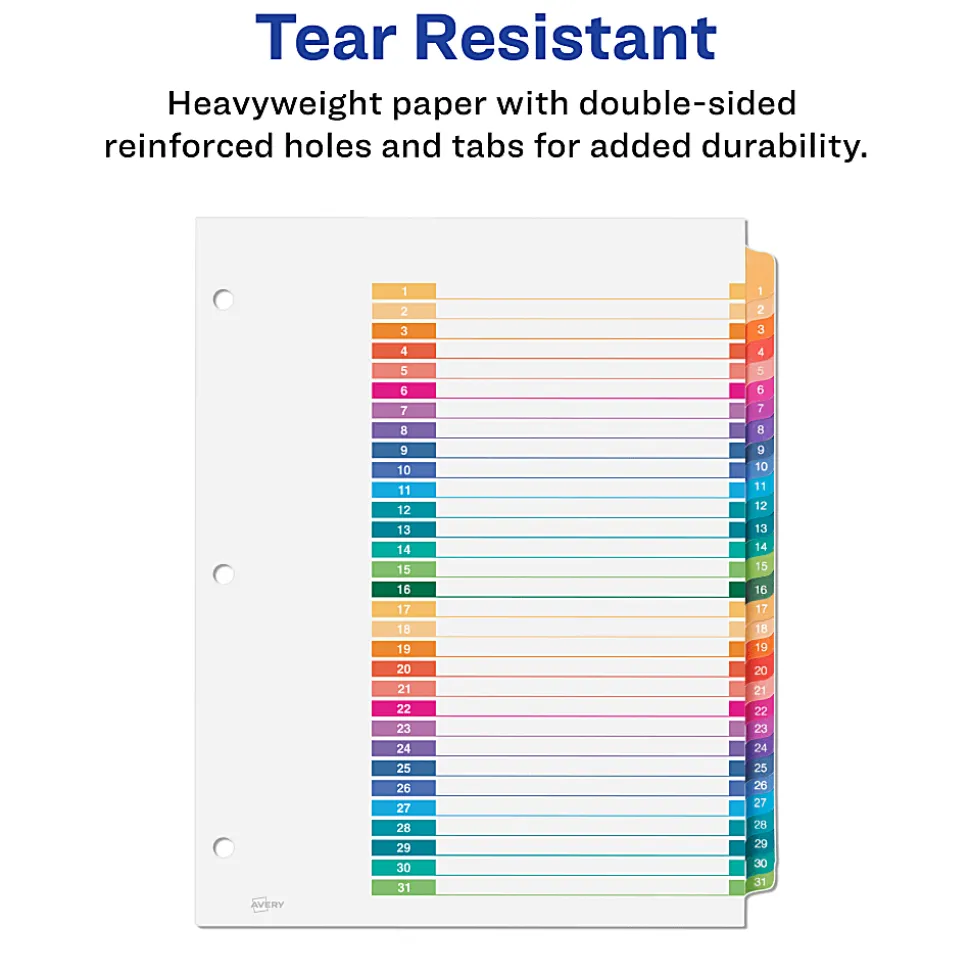 Avery® Ready Index® Binder Dividers, Customizable Table Of Contents, 31 Tab, Multicolor, Set Of 6 Sets