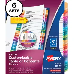 Avery® Ready Index® Binder Dividers, Customizable Table Of Contents, 31 Tab, Multicolor, Set Of 6 Sets
