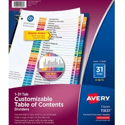 Avery® Ready Index® Binder Dividers, Customizable Table Of Contents, 31 Tab, Multicolor, Set Of 6 Sets