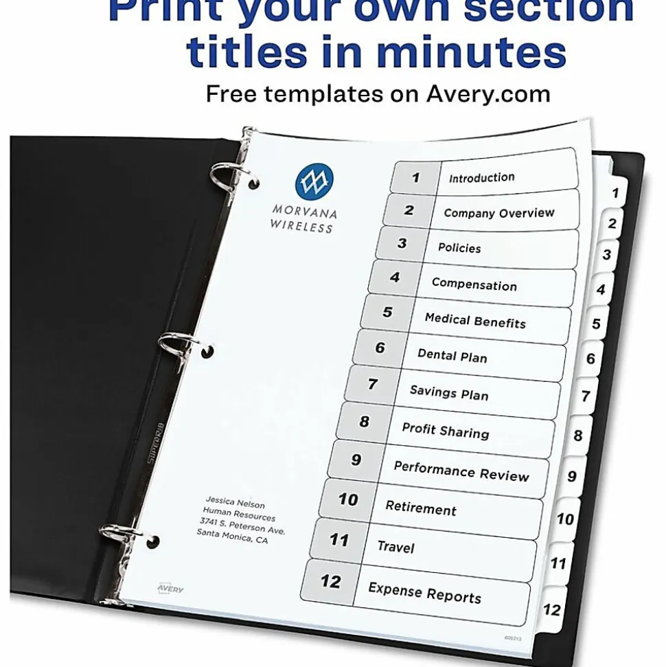 Avery® Ready Index Binder Dividers, 8-1/2" x 11", White, 12 Tabs Per Pack, Set Of 6 Packs
