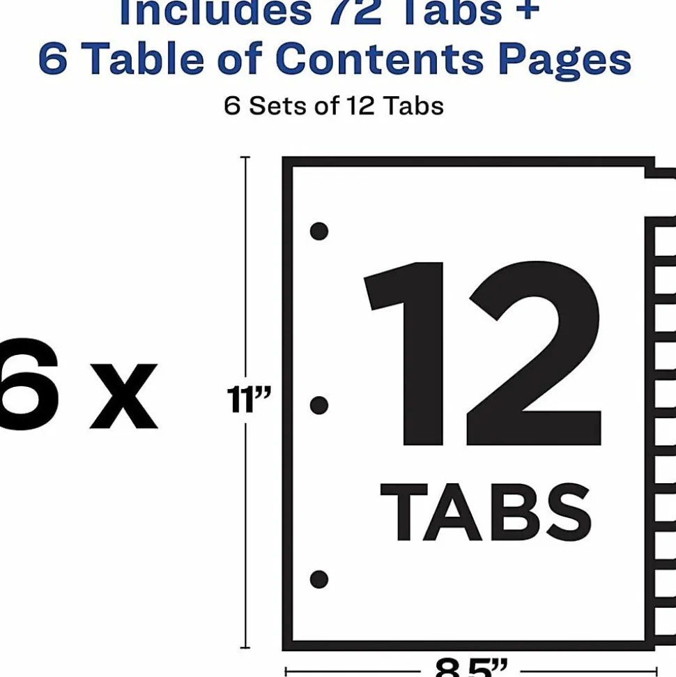 Avery® Ready Index Binder Dividers, 8-1/2" x 11", White, 12 Tabs Per Pack, Set Of 6 Packs