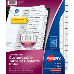 Avery® Ready Index® Dividers, Jan-Dec Tab & Customizable Table of Contents, 8-1/2" x 11", Multicolor, 12 Dividers Per Pack, Set Of 6 Packs