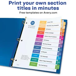 Avery® Ready Index® Dividers, Jan-Dec Tab & Customizable Table of Contents, 8-1/2" x 11", Multicolor, 12 Dividers Per Pack, Set Of 6 Packs