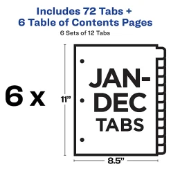 Avery® Ready Index® Dividers, Jan-Dec Tab & Customizable Table of Contents, 8-1/2