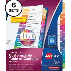 Avery® Ready Index® Dividers, Jan-Dec Tab & Customizable Table of Contents, 8-1/2