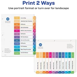 Avery® Ready Index® Dividers, Jan-Dec Tab & Customizable Table of Contents, 8-1/2