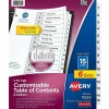 Avery® Ready Index® Dividers, 1-15 Tab & Customizable Table Of Contents, Letter Size, Black/White ,15 Tabs Per Pack, Set Of 6 Packs