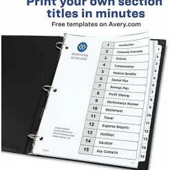 Avery® Ready Index® Dividers, 1-15 Tab & Customizable Table Of Contents, Letter Size, Black/White ,15 Tabs Per Pack, Set Of 6 Packs