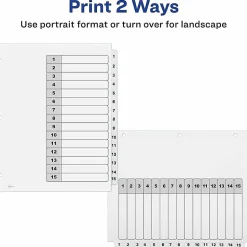 Avery® Ready Index® Dividers, 1-15 Tab & Customizable Table Of Contents, Letter Size, Black/White ,15 Tabs Per Pack, Set Of 6 Packs