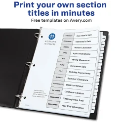 Avery® Ready Index® Jan-Dec Binder Dividers With Customizable Table of Contents, 8-1/2” x 11”, 12 Tabs Per Set, Classic White Tabs, Pack Of 6 Sets