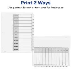 Avery® Ready Index® Jan-Dec Binder Dividers With Customizable Table of Contents, 8-1/2” x 11”, 12 Tabs Per Set, Classic White Tabs, Pack Of 6 Sets