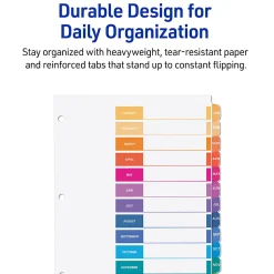 Avery® Ready Index® Jan-Dec Tab With Customizable Table Of Contents Binder Dividers, 8-1/2" x 11", 12 Tab, Multicolor, 1 Set