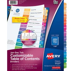 Avery® Ready Index® Jan-Dec Tab With Customizable Table Of Contents Binder Dividers, 8-1/2