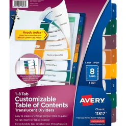 Avery® Ready Index® Plastic Dividers, 8-Tab & Table Of Contents, Multicolor
