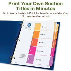 Avery® Ready Index® 100% Recycled Dividers, 1-5 Tabs & Customizable Table Of Contents, Letter Size, White Dividers/Multicolor Tabs, Pack Of 3 Sets