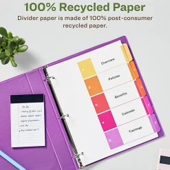 Avery® Ready Index® 100% Recycled Dividers, 1-5 Tabs & Customizable Table Of Contents, Letter Size, White Dividers/Multicolor Tabs, Pack Of 3 Sets