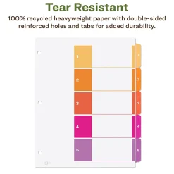 Avery® Ready Index® 100% Recycled Dividers, 1-5 Tabs & Customizable Table Of Contents, Letter Size, White Dividers/Multicolor Tabs, Pack Of 3 Sets