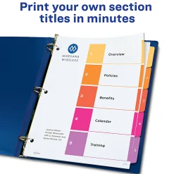 Avery® Ready Index® 1-5 Tab Binder Dividers With Customizable Table of Contents, 8-1/2" x 11", 5 Tab, White/Multicolor, Box Of 24 Sets