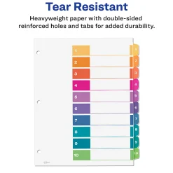 Avery® Ready Index® 1-10 Tab Binder Dividers With Customizable Table Of Contents, 8-1/2" x 11", 10 Tab, White/Multicolor, Box Of 24 Sets