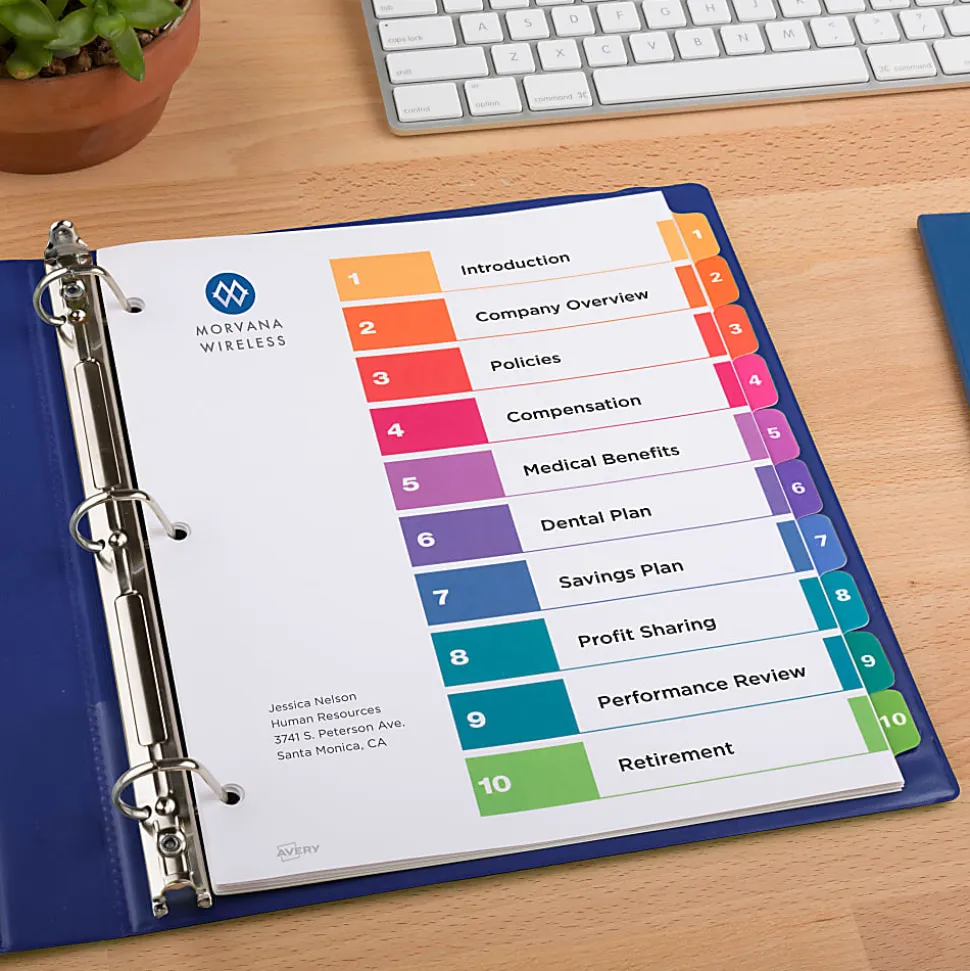 Avery® Ready Index® 1-10 Tab Binder Dividers With Customizable Table Of Contents, 8-1/2" x 11", 10 Tab, White/Multicolor, Pack Of 3 Sets