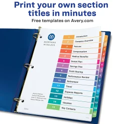 Avery® Ready Index® 1-15 Tab Binder Dividers With Customizable Table Of Contents, 8-1/2" x 11", 15 Tab, White/Multicolor, 1 Set