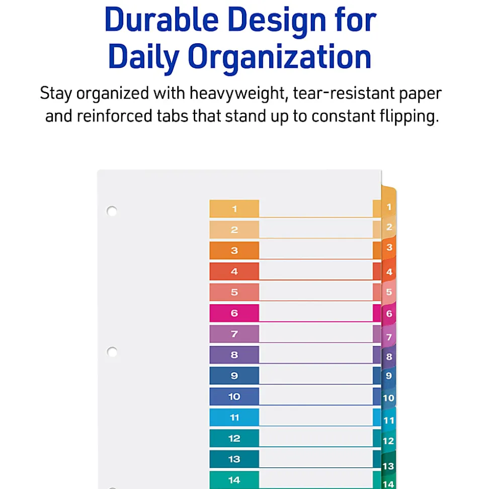 Avery® Ready Index® 1-15 Tab Binder Dividers With Customizable Table Of Contents, 8-1/2" x 11", 15 Tab, White/Multicolor, 1 Set