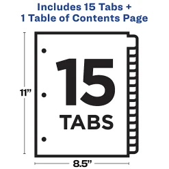 Avery® Ready Index® 1-15 Tab Binder Dividers With Customizable Table Of Contents, 8-1/2