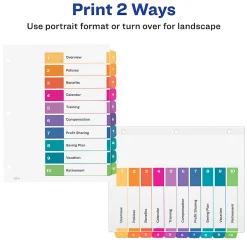 Avery® Ready Index® 1-10 Tab Binder Dividers With Customizable Table Of Contents, 8-1/2" x 11", 10 Tab, White/Multicolor, 1 Set