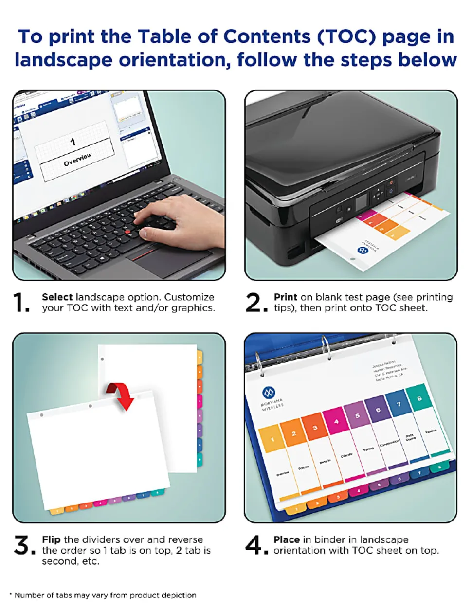 Avery® Ready Index® 1-10 Tab Binder Dividers With Customizable Table Of Contents, 8-1/2" x 11", 10 Tab, White/Multicolor, 1 Set