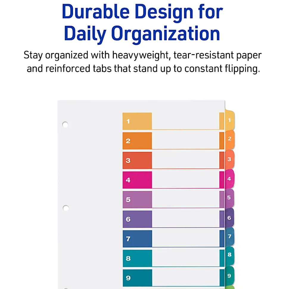 Avery® Ready Index® 1-10 Tab Binder Dividers With Customizable Table Of Contents, 8-1/2" x 11", 10 Tab, White/Multicolor, 1 Set