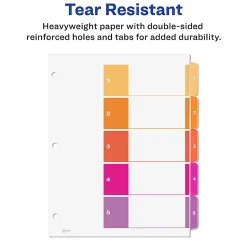 Avery® Ready Index® 1-5 Tab Binder Dividers With Customizable Table Of Contents, 8-1/2" x 11", 5 Tab, White/Multicolor, Pack Of 6 Sets