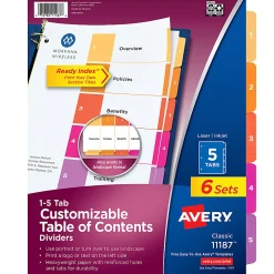 Avery® Ready Index® 1-5 Tab Binder Dividers With Customizable Table Of Contents, 8-1/2