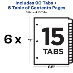 Avery® Ready Index® 1-15 Tab Binder Dividers With Customizable Table Of Contents, 8-1/2