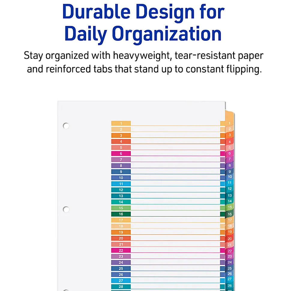 Avery® Ready Index® 1-31 Tab Binder Dividers With Customizable Table Of Contents, 8-1/2" x 11", 31 Tab, White/Multicolor, 1 Set
