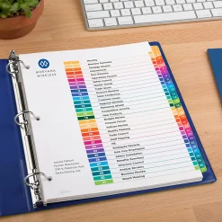 Avery® Ready Index® 1-31 Tab Binder Dividers With Customizable Table Of Contents, 8-1/2" x 11", 31 Tab, White/Multicolor, 1 Set