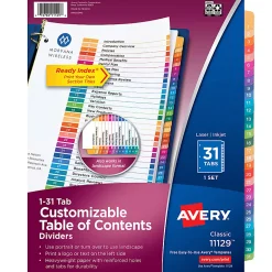 Avery® Ready Index® 1-31 Tab Binder Dividers With Customizable Table Of Contents, 8-1/2