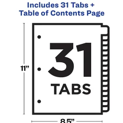 Avery® Ready Index® 1-31 Tab Binder Dividers With Customizable Table Of Contents, 8-1/2