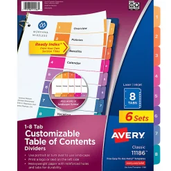 Avery® Ready Index® 1-8 Tab Binder Dividers With Customizable Table Of Contents, 8-1/2