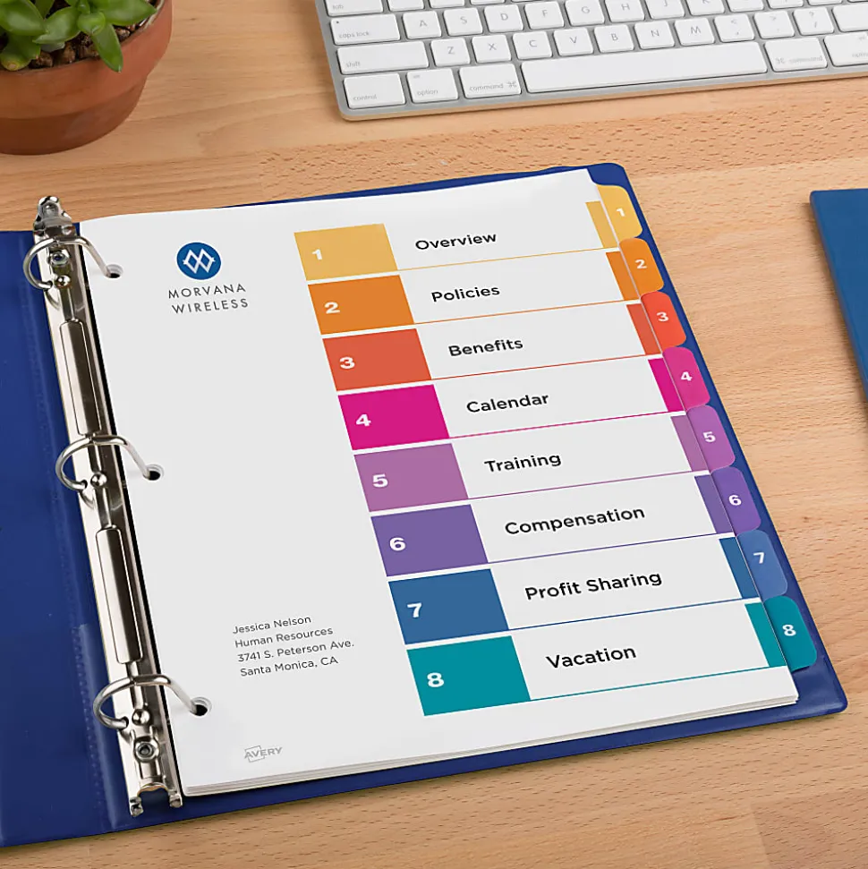 Avery® Ready Index® 1-8 Tab Binder Dividers With Customizable Table Of Contents, 8-1/2" x 11", 8 Tab, White/Multicolor, Pack Of 6 Sets