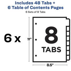 Avery® Ready Index® 1-8 Tab Binder Dividers With Customizable Table Of Contents, 8-1/2