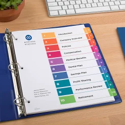 Avery® Ready Index® 1-10 Tab Binder Dividers With Customizable Table Of Contents, 8-1/2" x 11", 10 Tab, White/Multicolor, Pack Of 6 Sets