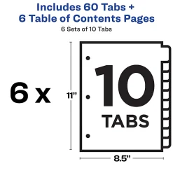 Avery® Ready Index® 1-10 Tab Binder Dividers With Customizable Table Of Contents, 8-1/2