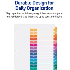 Avery® Ready Index® 1-15 Tab Binder Dividers With Customizable Table Of Contents, 8-1/2" x 11", 15 Tab, White/Multicolor, Pack Of 3 Sets