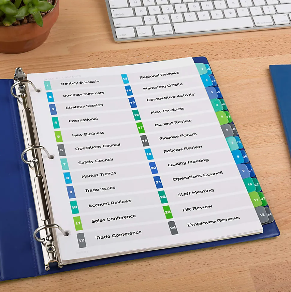 Avery® Ready Index® 1-24 Tab Double Column Binder Dividers With Customizable Table Of Contents, 8-1/2" x 11", 24 Tab, White/Multicolor, 1 Set